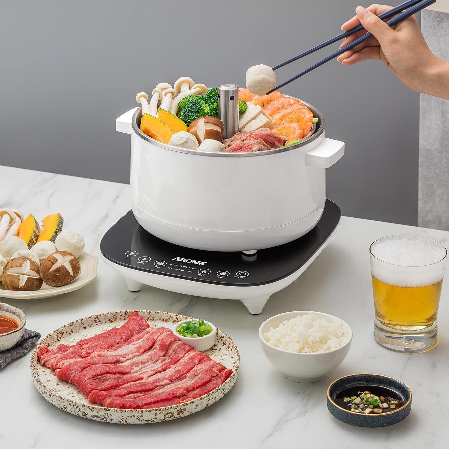 Aroma Stainless Steel Hot Pot, Silver (ASP-600), 5 quart(Auto Lift ...