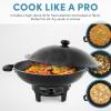 image:imageAroma Housewares AEW306 Electric Wok with Tempered Glass Lid Easy Clean Nonstick Cooking Chopsticks Tempura and Steaming Racks Professional Model BlackBasic Model