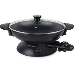 image:imageAroma Housewares AEW306 Electric Wok with Tempered Glass Lid Easy Clean Nonstick Cooking Chopsticks Tempura and Steaming Racks Professional Model BlackProfessional Model