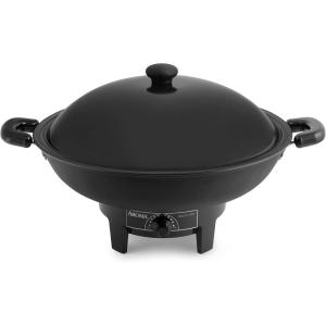 image:imageAroma Housewares AEW306 Electric Wok with Tempered Glass Lid Easy Clean Nonstick Cooking Chopsticks Tempura and Steaming Racks Professional Model BlackBasic Model