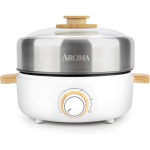image:imageAroma Stainless Steel Hot Pot Silver ASP600 5 quart2in1