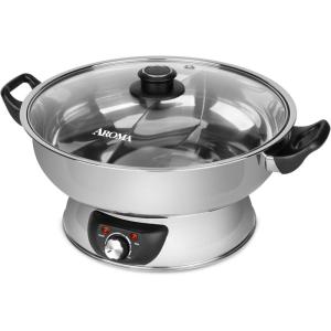 image:imageAroma Stainless Steel Hot Pot Silver ASP600 5 quartDualSided
