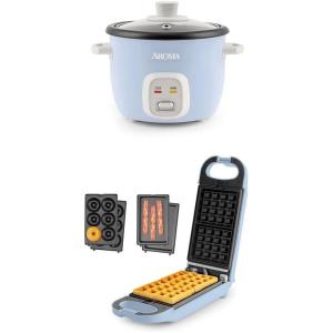 image:imageAROMA Housewares Mini Rice amp Grain Cooker and Waffle Maker Bundle  Cook Rice Grains and Make Waffles Paninis and Donuts  Includes 4Cup Cooked Rice Cooker and 3in1 Swap amp Flip Waffle Maker