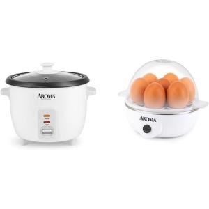 image:imageAROMA Housewares Rice amp Grain Cooker and Egg Cooker Bundle  Cook Rice Grains Soup and Boil Eggs Includes 6Cup cooked 3cup uncooked Rice Cooker and 7Egg Capacity Egg Steamer