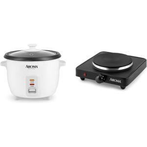 image:imageAroma Housewares Aroma 6cup cooked 15 Qt One Touch Rice Cooker White ARC363NG 6 cup cooked 3 cup uncook 15 Qt amp AHP303 Single Burner Hot Plate Metal Black