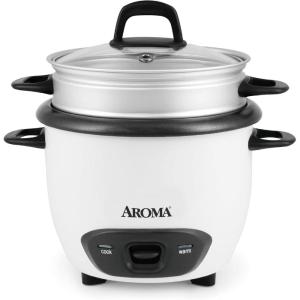 image:imageAroma Housewares ARC7431NGR 6Cup Cooked 3Cup UNCOOKED Pot Style Rice Cooker and Food SteamerRedWhite