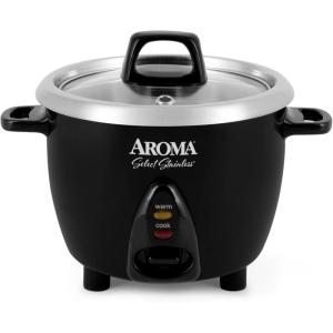 image:imageAroma Housewares Select Stainless Rice Cooker amp Warmer with Uncoated Inner Pot 3Cupuncooked6Cupcooked 12Qt ARC753SGB Black3Cup Uncooked6Cup Cooked  12Qt