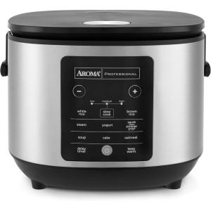 image:imageAroma Housewares ARC1120SBL SmartCarb CoolTouch Stainless Steel Rice Multicooker Food Steamer Slow Cooker with NonStick Inner Pot and Steam Tray 20Cupcooked 5Qt BlackProfessional CoreCoat Ceramic