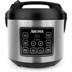 image:imageAroma Housewares Professional Plus ARC5000SB 20 Cup Cooked Digital Rice Cooker Food Steamer Slow Cooker Stainless ExteriorNonstick Pot Silver Black 10cup uncooked20cup cooked4QTBasic