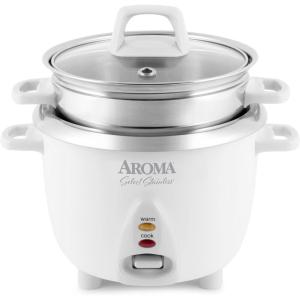 image:imageAroma Housewares 6Cup Cooked yield   12Qt Select Stainless PotStyle Rice Cooker amp Food Steamer OneTouch Operation WhiteRice Cooker