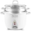 image:imageAroma Housewares 14Cup Cooked  3Qt Select Stainless PotStyle Rice Cooker amp Food Steamer OneTouch Operation Automatic Keep Warm Mode White ARC7571SG