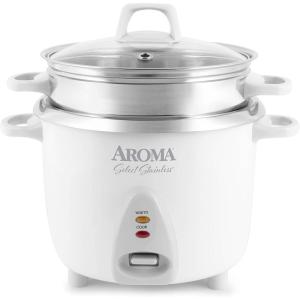 image:imageAroma Housewares 14Cup Cooked  3Qt Select Stainless PotStyle Rice Cooker amp Food Steamer OneTouch Operation Automatic Keep Warm Mode White ARC7571SG