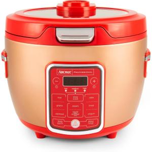 image:imageAroma Professional Touch Glass Lid Food Steamer Slow Cooker Multicooker with 11 Preset Functions Steam Tray Measuring Cup Rice Spatula 20 CookedRed
