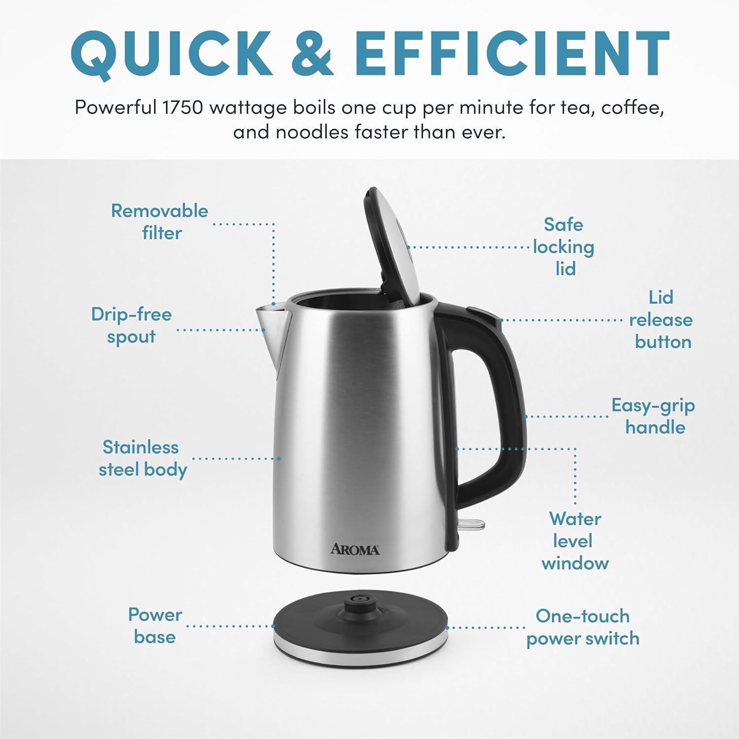 image:image17L  7Cup Stainless Steel Electric Kettle with Cordless Pouring Automatic Keep Warm Mode Powerful amp Quick 1750 Wattage AWK1402SB