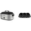 image:imageAROMA 22Qt Roaster Oven and Buffet Tray Bundle  Perfect for Slow Roasting Baking and Serving  Includes 22Qt Roaster Oven ART712SB and 3Compartment Buffet Server ART002