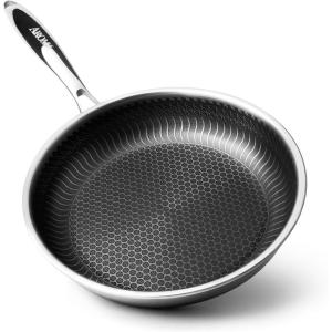 image:imageAROMA 10Inch Stainless Steel amp Nonstick Ceramic Frying Pan with Honeycomb Surface Scratch Protection