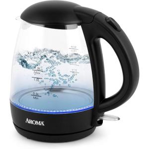 image:imageAROMA 12L  5Cup Glass Electric Kettle with Cordless Pouring TriggerRelease Lid Automatic Shutoff Black AWK151BTransparent Glass