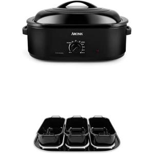 image:imageAROMA 18Qt Roaster Oven and Buffet Tray Bundle  Perfect for Slow Roasting Baking and Serving  Includes 18Qt Roaster Oven ART718B and 3Compartment Buffet Server ART002