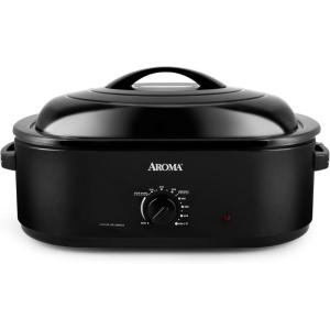 image:imageAROMA 18Qt Roaster Oven with SelfBasting Lid Fits 22lb Turkey Adjustable Temperature Settings Keep Warm Setting Black ART718BBlack