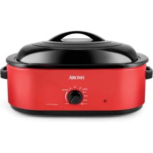 image:imageAROMA 18Qt Roaster Oven with SelfBasting Lid Fits 22lb Turkey Adjustable Temperature Settings Keep Warm Setting Black ART718BRed
