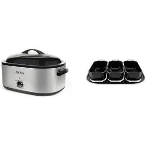 image:imageAROMA 22Qt Roaster Oven and Buffet Tray Bundle  Perfect for Slow Roasting Baking and Serving  Includes 22Qt Roaster Oven ART712SB and 3Compartment Buffet Server ART002