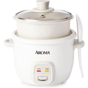 image:imageAROMA CoreCoat Rice Cooker with PopUp Food Steaming Basket 4 Cups Cooked 2 Cups Uncooked 1 QtWhite