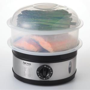 image:imageAROMA Double Food Steamer Basket and Electric Rice Steamer with EasyRead Water Level and Timer5Quart Capacity