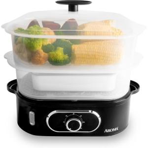 image:imageAROMA Double Food Steamer Basket and Electric Rice Steamer with EasyRead Water Level and Timer8Quart Capacity