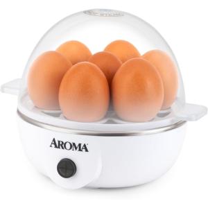 image:imageAROMA Overly Easy Egg Cooker Steamer and Electric Egg Poacher  XL Capacity Egg Steamer Fits 7 EggsWhite