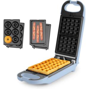 image:imageAROMA Swap amp Flip Waffle Maker with Removable Plates 3in1 Panini Press Mini Donut Maker and Waffle IronBlue