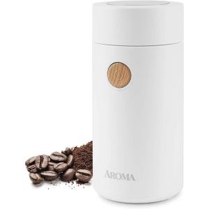 image:imageAroma Housewares Mini Coffee Grinder and Electric Herb Grinder with 304 Stainless Steel Grinding Blades and a Seethrough Lid 40 g White 40g