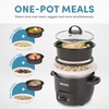 image:imageAROMA CoreCoat Mini Rice Cooker 3 Cups Cooked with Nonstick Ceramic Pot Coating Glass Lid and PopUp Steamer Tray 08 QuartLava Rock