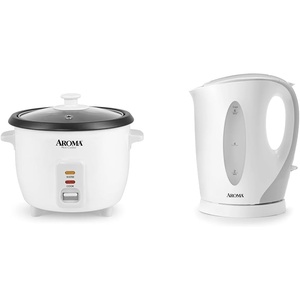 image:imageAroma Housewares Aroma 6cup cooked 15 Qt One Touch Rice Cooker White ARC363NG 6 cup cooked 3 cup uncook 15 Qt amp with EasyPour Handle and DripFree Spout in White and Grey Water Kettle