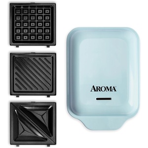 image:imageAROMA 3in1 Panini Press Sandwich Grill and Waffle Maker with Removable Ceramic Coated PlatesBlue