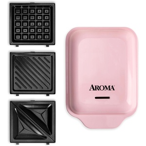 image:imageAROMA 3in1 Panini Press Sandwich Grill and Waffle Maker with Removable Ceramic Coated PlatesPink