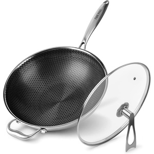 image:imageAROMA NonStick Stainless Steel Wok Pan with SelfBalancing Lid and Honeycomb SurfaceGuard Technology 125 Inches 5Qt