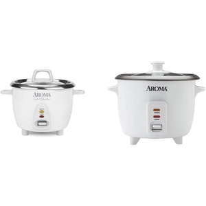 image:imageAroma Housewares Select Stainless Rice Cooker amp Warmer with Uncoated Inner Pot 14Cupcooked  3Qt ARC757SG amp Aroma 6cup cooked 15 Qt One Touch Rice Cooker White14Cupcooked  3Qt