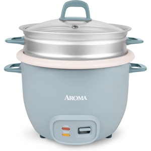 image:imageAROMA Rice Cooker 7Cup Uncooked  14Cup Cooked Steamer Grain Cooker Oatmeal Cooker Soup Maker Auto Keep Warm 3Qt Blue ARC7971BL