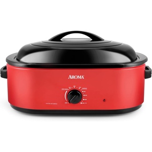 image:imageAROMA 22Qt Roaster Oven with SelfBasting Lid Fits 26lb Turkey Adjustable Temperature Settings Keep Warm Setting Stainless Steel ART832ST18 Qt Red