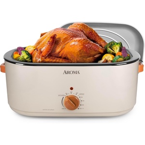 image:imageAROMA 22Qt Roaster Oven with SelfBasting Lid Fits 26lb Turkey Adjustable Temperature Settings Keep Warm Setting Stainless Steel ART832ST22 Qt Sandstone