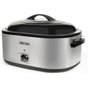 image:imageAROMA 22Qt Roaster Oven with SelfBasting Lid Fits 26lb Turkey Adjustable Temperature Settings Keep Warm Setting Stainless Steel ART832ST22 Qt Silver